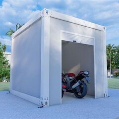 【高耐久スチール製可動式バイクガレージ】窓付き＆移動可能！低コストで導入しやすく、設置スピード抜群！わずか1日で施工完了可能な簡単組立設計！耐久性の高い鋼構造で、バイクを風雨や紫外線からしっかり保護。ガレージとしてだけでなく、収納スペースや作業場としても最適！実用的で頑丈な移動式バイク庫！の画像