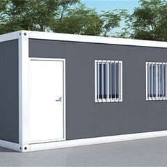 【資材提供】サイズW2000×D3000×H2500㎜（約6㎡・3.7畳）の2階建てユニットハウス4個セット。現地での組立が可能で、申請も不要です。簡易ハウス、コンテナハウスとしても利用可能。窓が2つ付いており、耐火・断熱・防音・耐震性能が備わっています。低価格で提供しており、連結や増築にも対応可能。物置や事務所、別宅、従業員宿舎などさまざまな用途に最適。日本語説明書付きで、カラーはグレー（グリーン）。納期についてもご相談いただけます。兵庫県から全国への配送が可能で、新品未使用のユニットハウスです。プレハの画像
