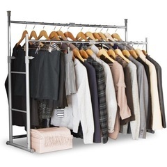 4/15迄の出品「アイリスオーヤマ ハンガーラック 押入れ 伸縮幅75~130cm 耐荷重30kg ストッパー付き パイプハンガー OSH-Y27 」の画像