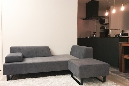 FLANNEL SOFA(フランネルソファ) PIVO(ピヴォ) 2.5人掛けソファ+オットマン(スツール)＋肘置きクッション＋クッション大小2個セット グレー