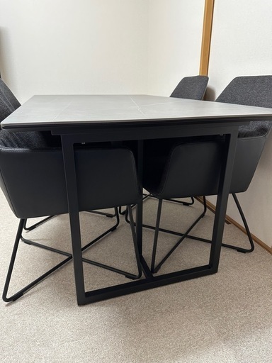 グレー、セラミックダイニングテーブルチェアセット5点直接受け渡し