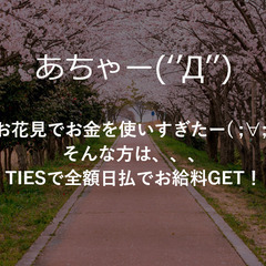 😵あちゃー😵お花見でお金使いすぎたー😢って時はTIESで全額日払...