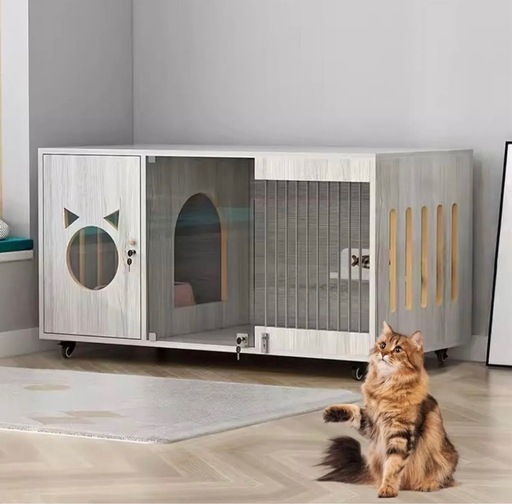 猫 新品 ケージ 木製 新品 キャットケージ 木製、多機能キャットハウス、木製の大型キャットヴィラ、車輪付き、木製キャット