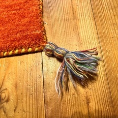 ◇ギャベ◇　手織り ラグ マット 200x200 2畳 オレンジ 羊毛 ウールの画像