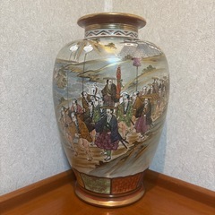 薩摩焼 丸十字家紋 色絵金彩 大名行列図　花瓶 花入 花器 細密...