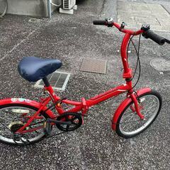 【中古】キャプテンスタッグ 折りたたみ自転車 20インチ 7段変速 赤の画像