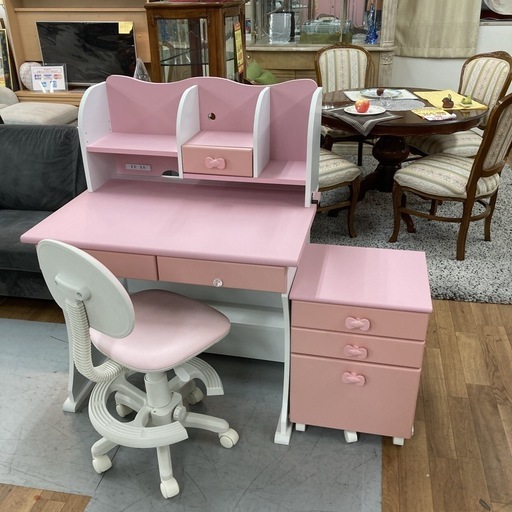 S268 ⭐ ベルーナ 学習机3点セット 机＋キャビネット＋椅子 幅90cm USED