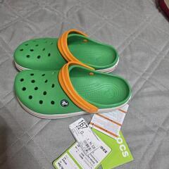 crocs グリーン/オレンジ サボサンダル M8/W10