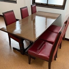 【昭和レトロ】喫茶店使用6人掛けテーブル 椅子6脚 4月中旬頃ま...