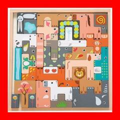 動物パズル 31pc 積み木 知育玩具 木製テトリス 出産祝い ...