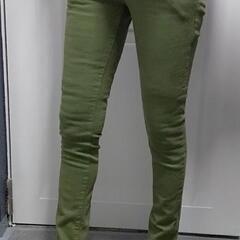 レディース スキニーパンツ カーキ 美脚