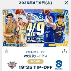 琉球ゴールデンキングス　チケット２枚　駐車券付き　