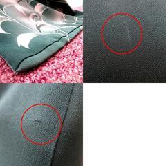 色留袖 両褄 昔 アンティーク 縮緬 昔着物 緑 白 茶 グレー 雪輪に木瓜紋 広衿 正絹 昔きもの レトロ 明治・大正ロマン  身丈146cm 【キモノオフ野々市若松店】の画像