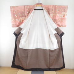 小紋 くすみピンクｘ多色 小花に霞模様 正絹 袷 広衿 仕立て上がり着物 身丈158cm 【キモノオフ野々市若松店】の画像