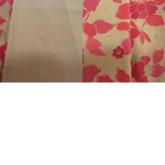 小紋 黄色ｘ赤ｘ赤ピンク色 草花模様 正絹 袷 バチ衿 仕立て上がり着物 身丈159cm 【キモノオフ野々市若松店】の画像