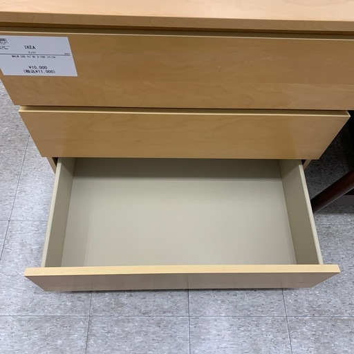 IKEA 3段チェスト MALM　オーク材　ナチュラル