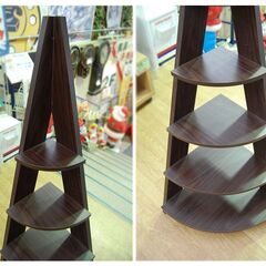 5段 コーナーラック 幅57×奥行40×高さ137cm ブラウン 木製 オープンラック コーナーシェルフ 札幌市 清田区 平岡の画像