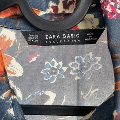 ZARA BASIC ネイビー フローラル 長袖 シャツワンピース ザラ花柄 M・ザラベーシック・目立った傷や汚れなしの画像