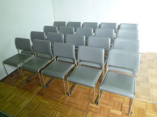 【中古】アイチ スタッキング チェア 20脚 セット W485×D480×H745mm ミーティング 椅子 イス一人掛け 会議 集会 オフィス グレー AICHI