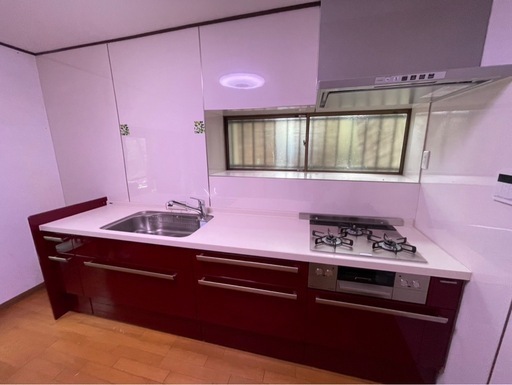 【中古】LIXILシステムキッチン/LPガスコンロ･レンジフード付き