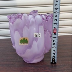 マーブルパープルガラス　フリルフラワーベース 花瓶　ハルナグラス 花器の画像