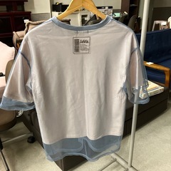 K2504-048 配送不可 Java シアートップス 半袖 ブルー ピンク サイズ:Ｌほつれ有りの画像