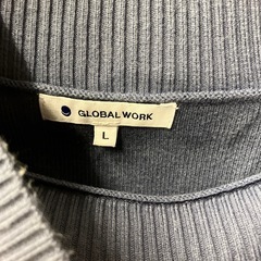 K2504-053 配送不可 GLOBAL WORK ハイネックニット ネイビー サイドスリット サイズ:Ｌ 毛玉ほつれ有りの画像