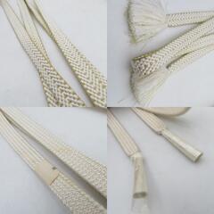帯締め 4本まとめてセット 平組 組紐 礼装用 絹100% 白色 金糸 正絹 和装小物 帯〆 レディース 女性 長さ160cm 【キモノオフ野々市若松店】の画像