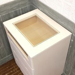 stp-3106　ガラストップチェスト　アイボリー系　4段　脚付き　キャビネット　白系　ディスプレイチェスト　木製　引出収納　収納チェスト　小物入れの画像