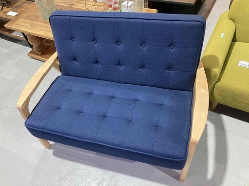 ★NITORI ニトリ★2人掛けソファ W117cm ブルー ファブリック 布製 木製フレーム ラブソファ リビング ワンルーム インテリア