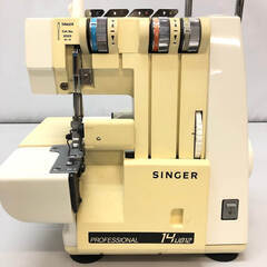 ss7428　シンガー ロックミシン 14U812B ホワイト系 フットコントローラー付 SINGER 家庭用 かがり縫い ハンドメイド 裁縫 洋裁 コンパクト レトロ ロックミシン 中古の画像