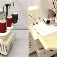 ss7428　シンガー ロックミシン 14U812B ホワイト系 フットコントローラー付 SINGER 家庭用 かがり縫い ハンドメイド 裁縫 洋裁 コンパクト レトロ ロックミシン 中古の画像