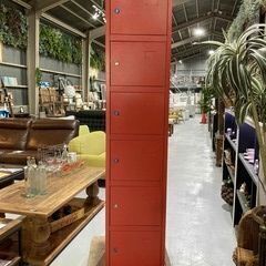★6段スチールキャビネット★ロッカー W39cm 鍵付き 赤 レッド インダストリアル アメリカン インテリア オフィス