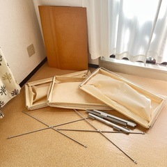 無印スチールユニットシェルフ/帆布バスケット3点とクロスバー2点
