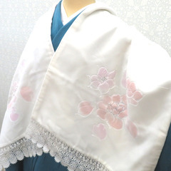 ショール ベルベット レース 白 ピンク 銀 花 レーヨン ちり...