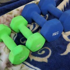 中古  カラーダンベル  4個セット 3kg×2、5kg×2 ダ...