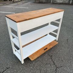 【ジモティ限定特価】 収納家具 キッチンカウンター カウンターボード 西洋風 ホワイト アンティーク風 キッチン家具 Y1191の画像