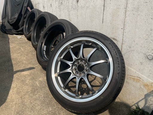 ダークシルバー☆鍛造 ☆軽量 RAYS VOLK ボルク CE28N 7.5-18+47 5H100 18インチ ホイール 4本タイヤバリ山