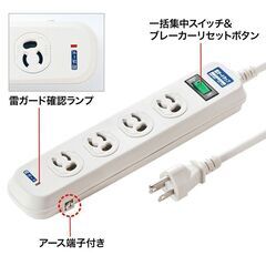 サンワサプライ 電源タップ 雷ガード 抜け止め式 一括集中スイッチ付きの画像