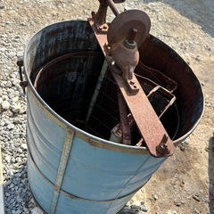 昭和レトロ　インテリア　養蜂器具 蜂蜜絞り機 遠心分離機 はちみつ 青 手動　の画像