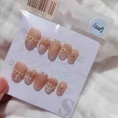 ヌードピンク ネイルチップ Sサイズ ストーン装飾の画像