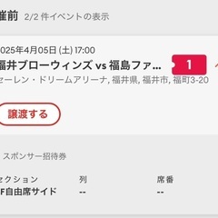 本日の福井ブローウィンズチケット