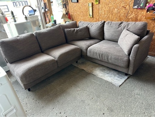 D0501   カウチソファー　ブラウン　分離可能　毛玉あり