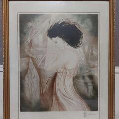 ランジェリー姿の女性絵画　版画　大きい　額縁　アンティーク　フレ...