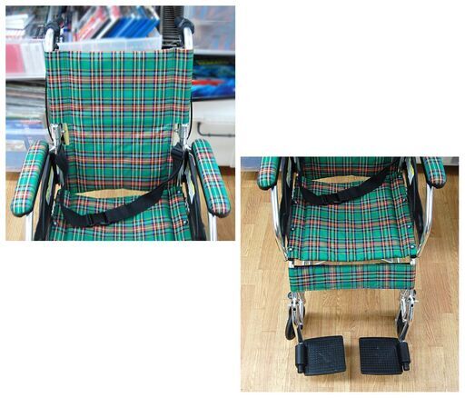 介助式 車いす 折りたたみ 介助用 小型 コンパクト グリーン チェック柄 カドクラ 折り畳み 折畳み 車イス 車椅子 清田区 平岡