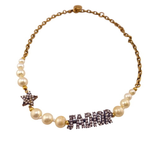 Christian Dior ゴールド チョーカーネックレス　パール　クリスタル Christian Dior ゴールド チョーカーネックレス パール クリスタル