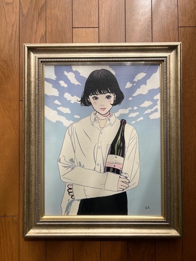 江口寿史　直筆イラスト　Yシャツとワインの女の子