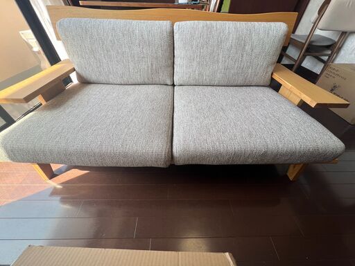 【美品】ニトリ 2人掛けソファ（ナチュラルウッド×グレー）使用感ほぼなし・おしゃれな北欧風デザイン