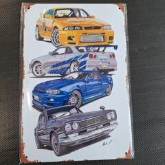 新品未使用/20㌢×30㌢ブリキ看板　ダットサン/日産スカイライン