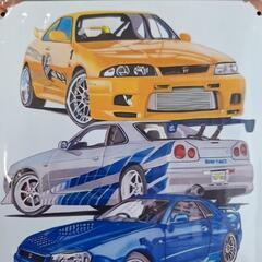 新品未使用/20㌢×30㌢ブリキ看板　ダットサン/日産スカイラインの画像